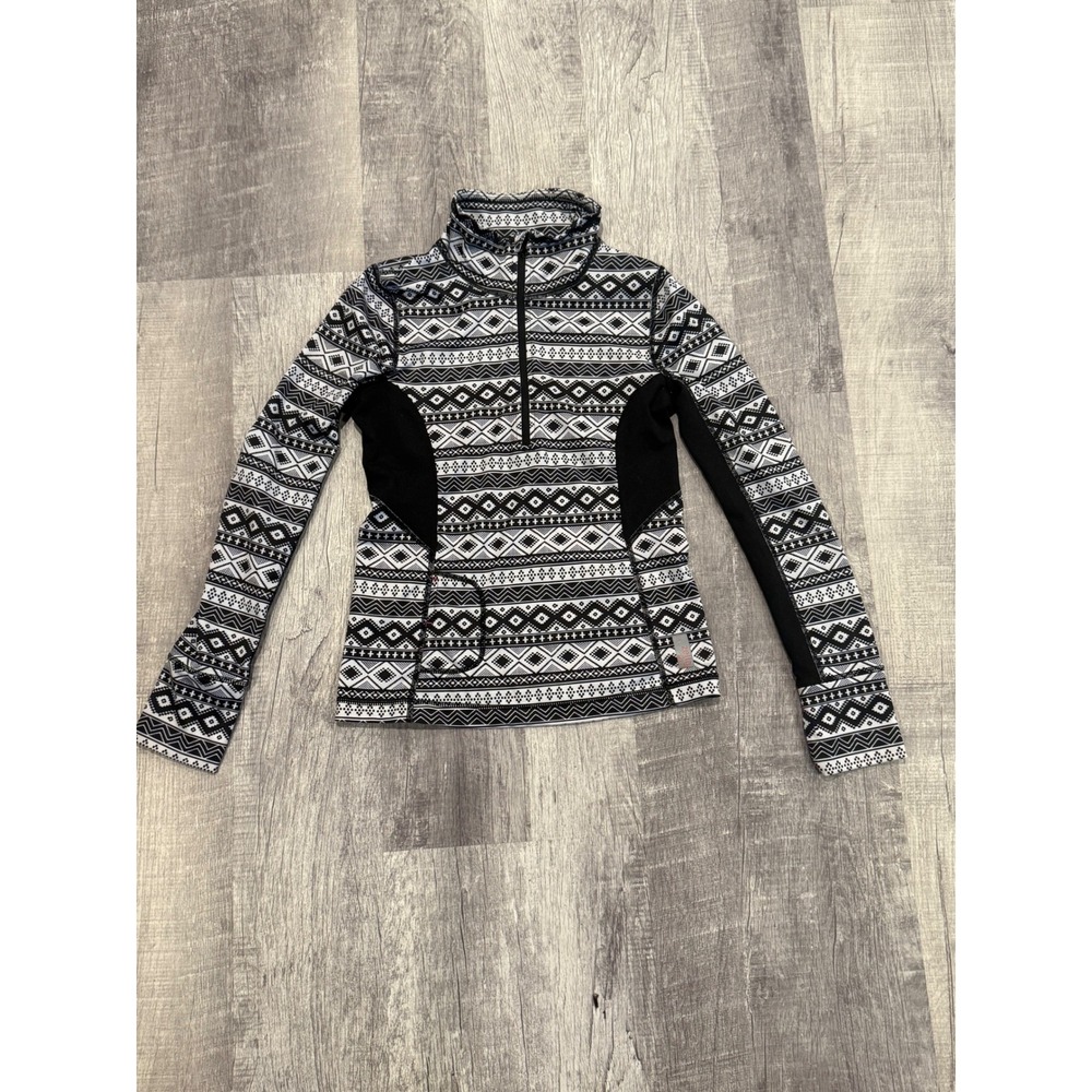 Zella Girl Active Top Kids Size L‎ 10/12 Black White Patterned Pullover